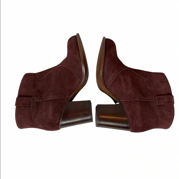 Splendid | Burgundy Suede Stacked Heel Ankle Boots - Picture 6 of 9
